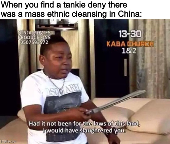 When you find a tankie deny there was a mass ethnic cleansing in China: | made w/ Imgflip meme maker