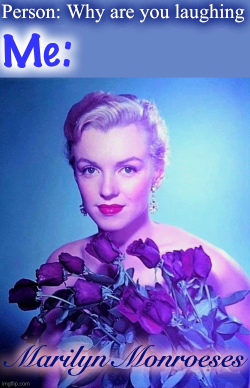 Marilyn Monroeses | Person: Why are you laughing; Me:; Marilyn Monroeses | image tagged in marilyn monroe roses,marilyn monroe | made w/ Imgflip meme maker