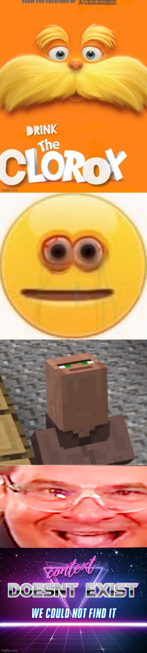 image tagged in clorox,cursed emoji,minecraft villager looking up,deep fried phil swift,context doesnt exist | made w/ Imgflip meme maker