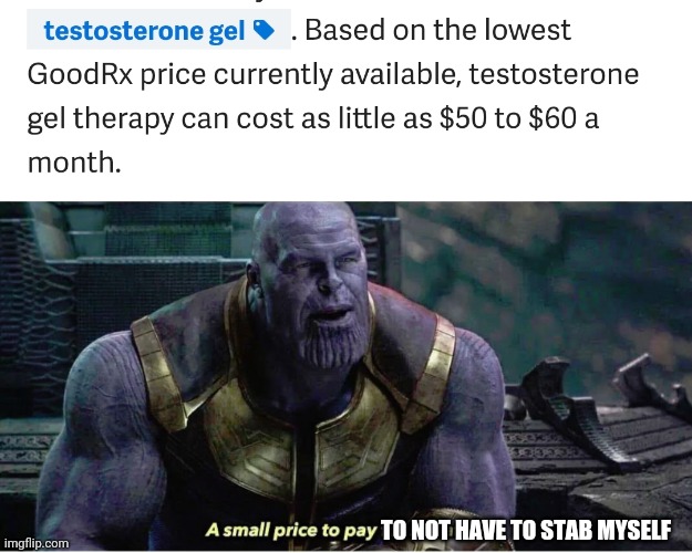 TO NOT HAVE TO STAB MYSELF | image tagged in a small price to pay for salvation | made w/ Imgflip meme maker