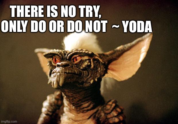 Mogyoda | THERE IS NO TRY, ONLY DO OR DO NOT; ~ YODA | image tagged in gremlins | made w/ Imgflip meme maker