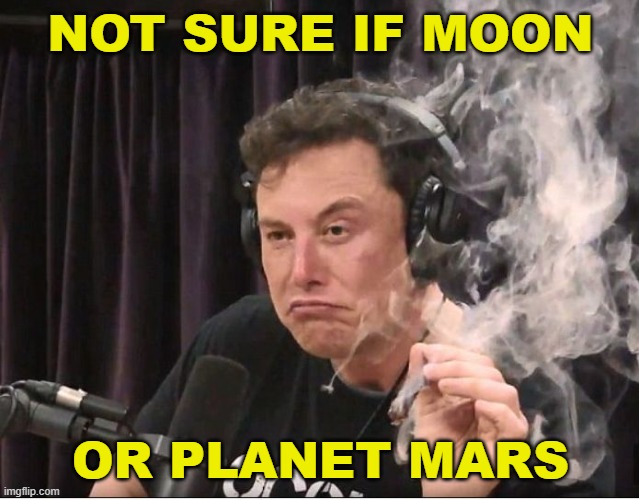 Not sure if Moon or Mars | NOT SURE IF MOON; OR PLANET MARS | image tagged in elon musk smoking a joint | made w/ Imgflip meme maker