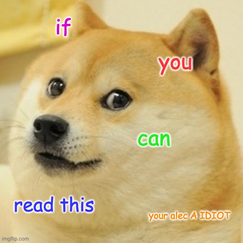 idiot alec | if; you; can; read this; your alec A IDIOT | image tagged in memes,doge | made w/ Imgflip meme maker