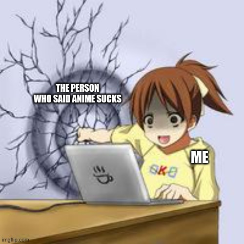 Anime is amazing and nobody can tell me otherwise | THE PERSON WHO SAID ANIME SUCKS; ME | image tagged in anime wall punch | made w/ Imgflip meme maker