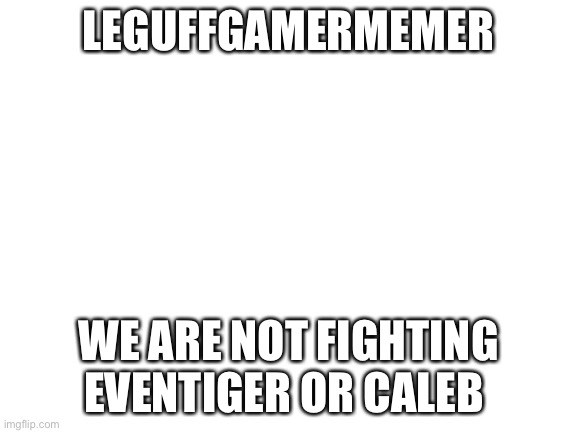 Blank White Template | LEGUFFGAMERMEMER; WE ARE NOT FIGHTING EVENTIGER OR CALEB | image tagged in blank white template | made w/ Imgflip meme maker