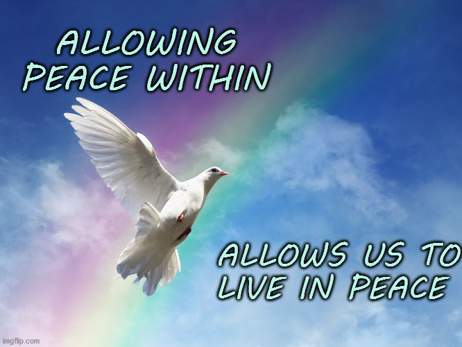 Peace | ALLOWING PEACE WITHIN; ALLOWS US TO LIVE IN PEACE | image tagged in peace,affirmation,dove,peace within | made w/ Imgflip meme maker