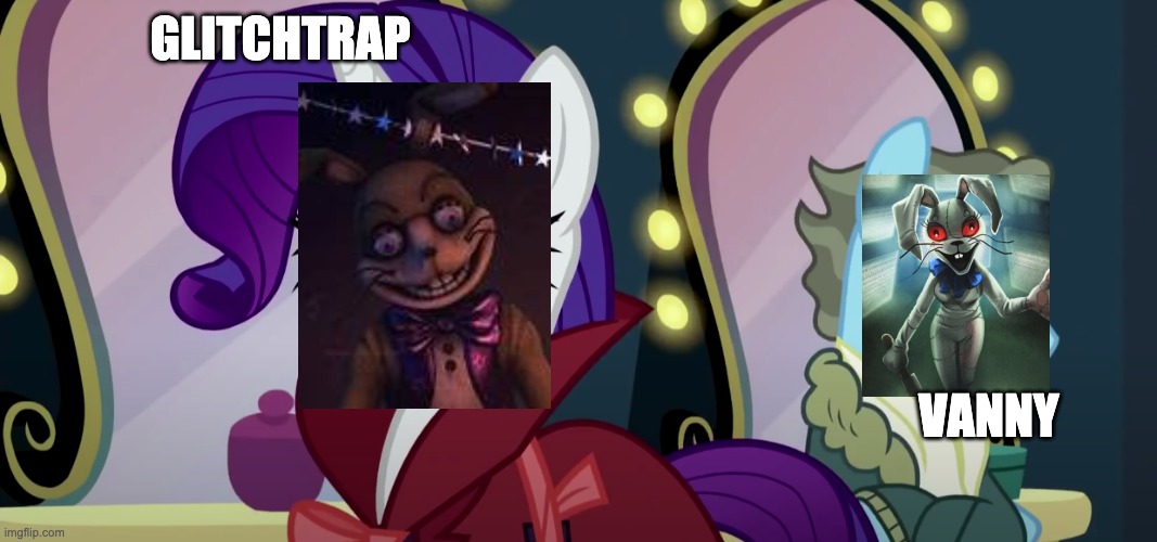 Glitchtrap XD  Vanny |  GLITCHTRAP; VANNY | image tagged in detective rarity,fnaf,vanny,glitchtrap,mlp meme,mlp | made w/ Imgflip meme maker
