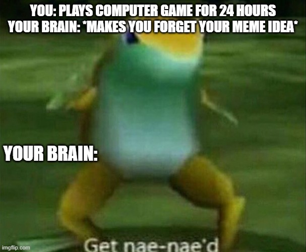 you gotta get some sleep kids | YOU: PLAYS COMPUTER GAME FOR 24 HOURS
YOUR BRAIN: *MAKES YOU FORGET YOUR MEME IDEA*; YOUR BRAIN: | image tagged in get nae-nae'd | made w/ Imgflip meme maker