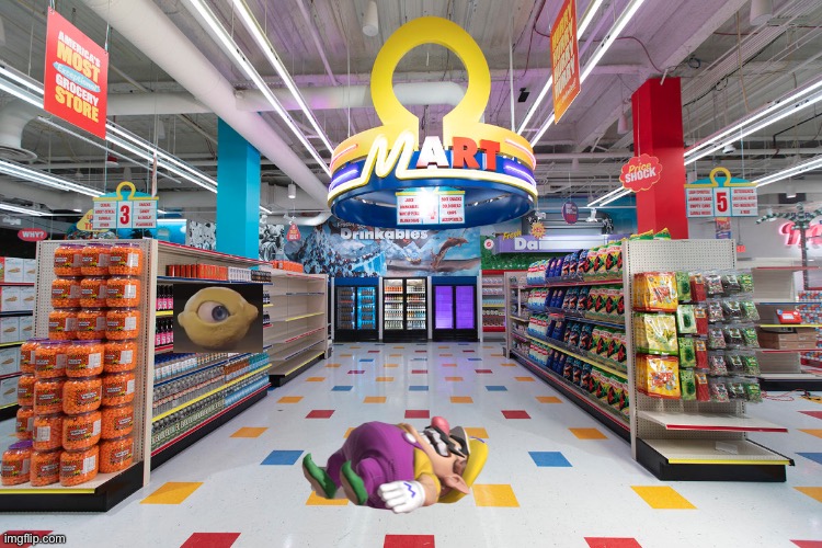 Wario dies in Omega Mart after seeing a lemon with an eye.mp3 | image tagged in wario dies,wario,omega mart,lemon,omega mart lemon,memes | made w/ Imgflip meme maker