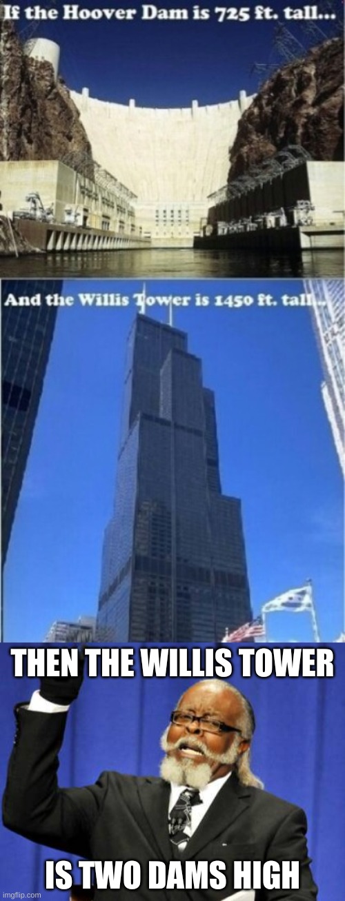 THEN THE WILLIS TOWER; IS TWO DAMS HIGH | image tagged in memes,too damn high | made w/ Imgflip meme maker