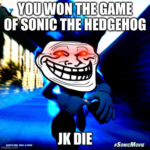 Sonic Gets You | YOU WON THE GAME OF SONIC THE HEDGEHOG; JK DIE | image tagged in sonic the hedgehog | made w/ Imgflip meme maker