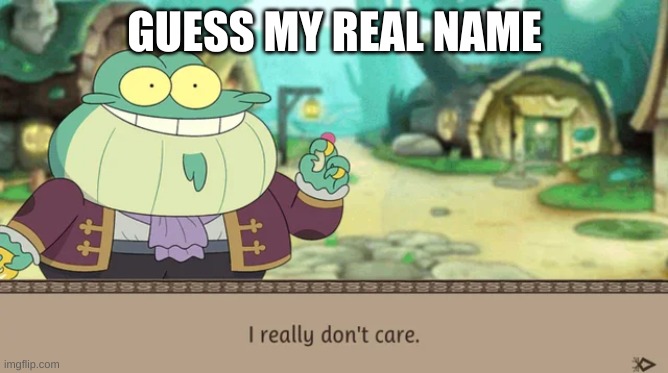bored | GUESS MY REAL NAME | image tagged in i really don't care | made w/ Imgflip meme maker