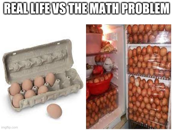 We've all seen one of these | REAL LIFE VS THE MATH PROBLEM | image tagged in eggs | made w/ Imgflip meme maker