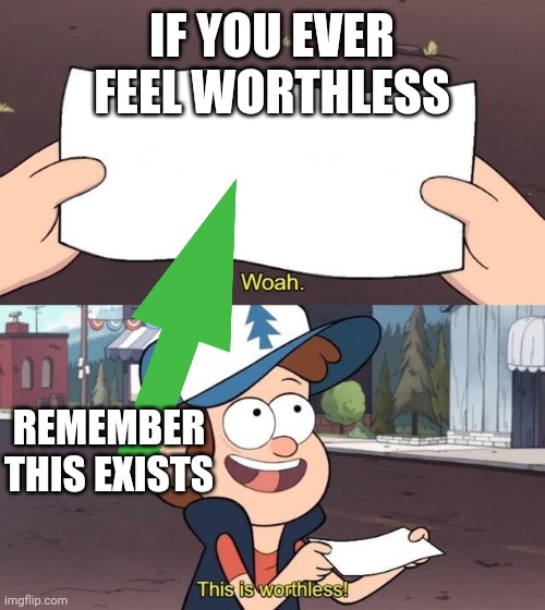 There's always something more useless | IF YOU EVER FEEL WORTHLESS; REMEMBER THIS EXISTS | image tagged in gravity falls meme | made w/ Imgflip meme maker