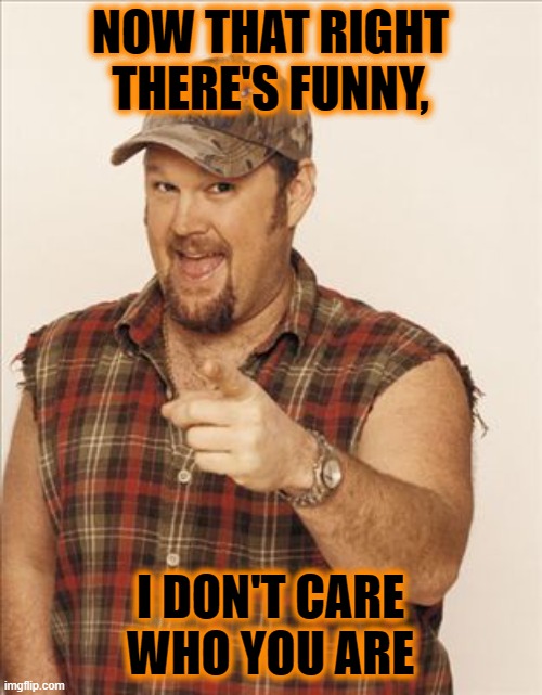 Larry The Cable Guy | NOW THAT RIGHT THERE'S FUNNY, I DON'T CARE WHO YOU ARE | image tagged in larry the cable guy | made w/ Imgflip meme maker