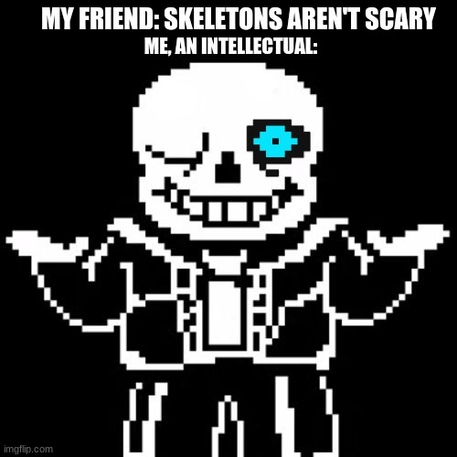 Sans | MY FRIEND: SKELETONS AREN'T SCARY; ME, AN INTELLECTUAL: | image tagged in sans | made w/ Imgflip meme maker