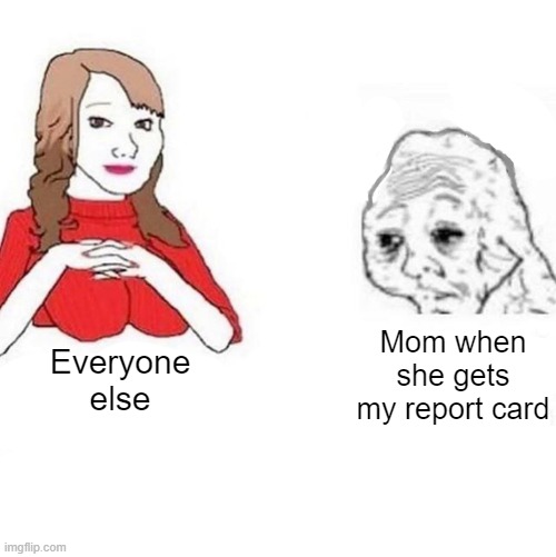 Yes Honey | Mom when she gets my report card; Everyone else | image tagged in yes honey | made w/ Imgflip meme maker
