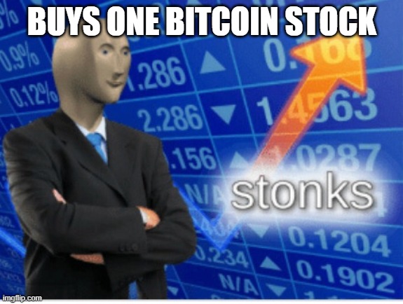 Stoinks | BUYS ONE BITCOIN STOCK | image tagged in stoinks | made w/ Imgflip meme maker