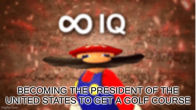first meme and I have no idea | BECOMING THE PRESIDENT OF THE UNITED STATES TO GET A GOLF COURSE | image tagged in infinite iq | made w/ Imgflip meme maker
