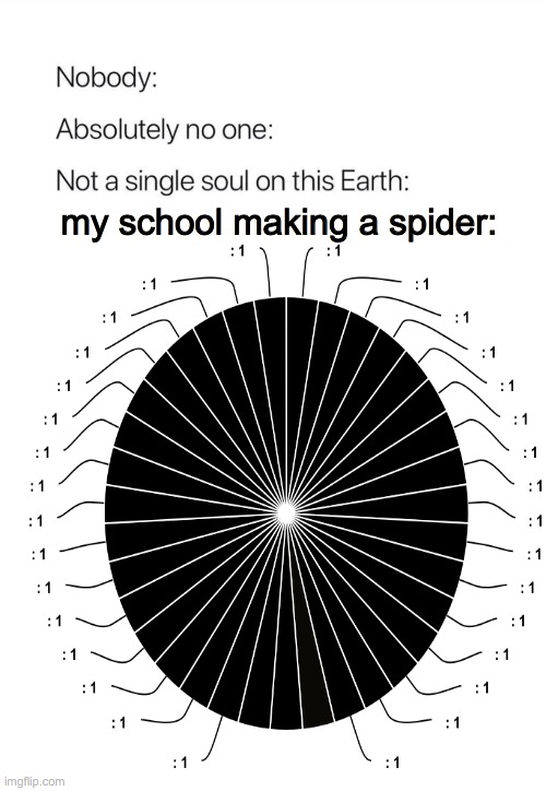 when yo teacher makes a 25-legged spider | my school making a spider: | image tagged in relatable,spider,25,school | made w/ Imgflip meme maker