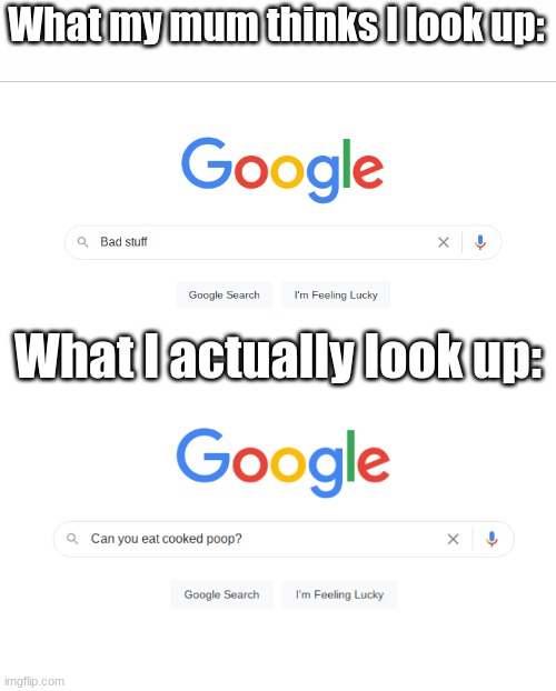 Mum you are wrong.. | What my mum thinks I look up:; What I actually look up: | image tagged in moms,kids these days | made w/ Imgflip meme maker