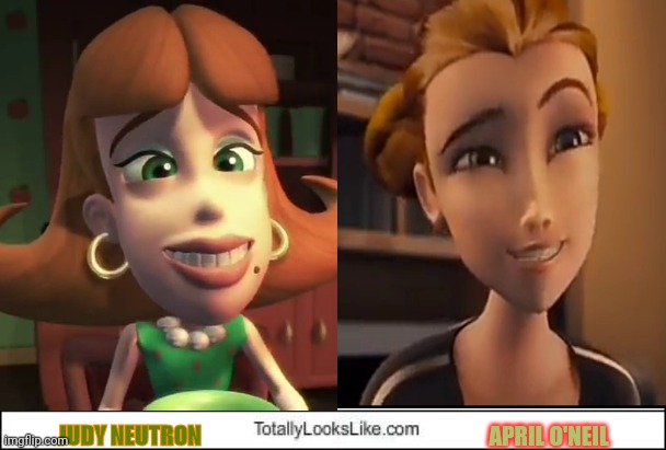 Cute smile | JUDY NEUTRON; APRIL O'NEIL | image tagged in tmnt,jimmy neutron,nickelodeon,totally looks like | made w/ Imgflip meme maker