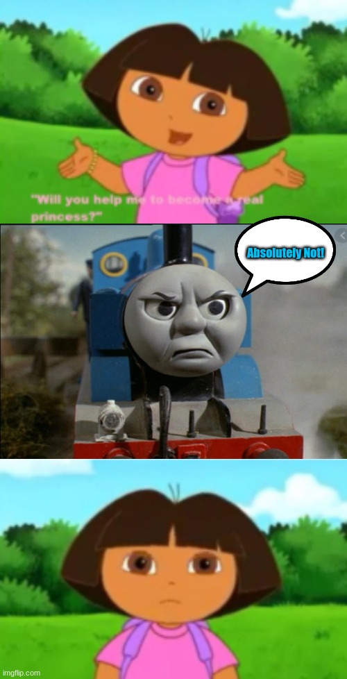 Absolutely Not! | image tagged in dora the explorer,noooooo | made w/ Imgflip meme maker