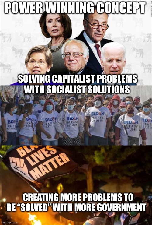Democrat power grab hurts average Americans | POWER WINNING CONCEPT; SOLVING CAPITALIST PROBLEMS WITH SOCIALIST SOLUTIONS; CREATING MORE PROBLEMS TO BE “SOLVED” WITH MORE GOVERNMENT | image tagged in democrat leaders,losers,socialism,democrat,biden | made w/ Imgflip meme maker