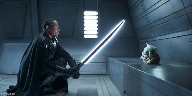 Moff Gideon Darksaber Baby Yoda | image tagged in moff gideon darksaber baby yoda | made w/ Imgflip meme maker