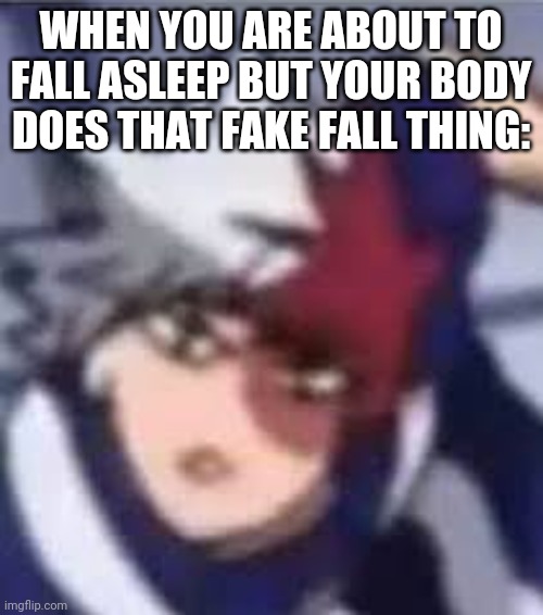 I had to | WHEN YOU ARE ABOUT TO FALL ASLEEP BUT YOUR BODY DOES THAT FAKE FALL THING: | image tagged in low resolution todoroki | made w/ Imgflip meme maker