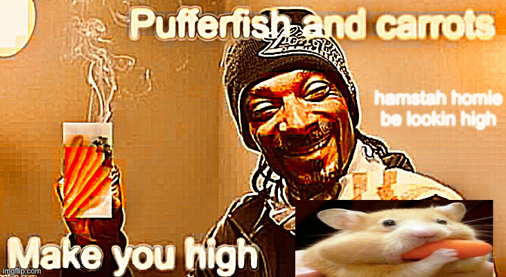 Pufferfish and carrots make you high | hamstah homie be lookin high | image tagged in carrots,snoop dogg | made w/ Imgflip meme maker
