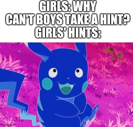 GIRLS: WHY CAN'T BOYS TAKE A HINT?

GIRLS' HINTS: | made w/ Imgflip meme maker