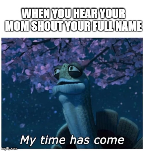 oh no | WHEN YOU HEAR YOUR MOM SHOUT YOUR FULL NAME | image tagged in my time has come,parents | made w/ Imgflip meme maker