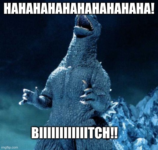 Laughing Godzilla | HAHAHAHAHAHAHAHAHAHA! BIIIIIIIIIIIITCH!! | image tagged in laughing godzilla | made w/ Imgflip meme maker