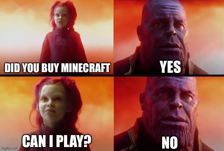 What did it cost? | YES; DID YOU BUY MINECRAFT; NO; CAN I PLAY? | image tagged in what did it cost | made w/ Imgflip meme maker