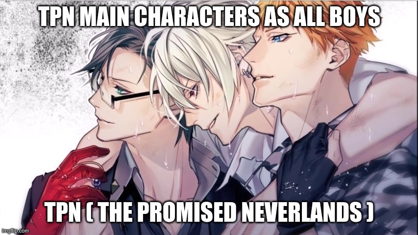 TPN characters | TPN MAIN CHARACTERS AS ALL BOYS; TPN ( THE PROMISED NEVERLANDS ) | image tagged in anime | made w/ Imgflip meme maker