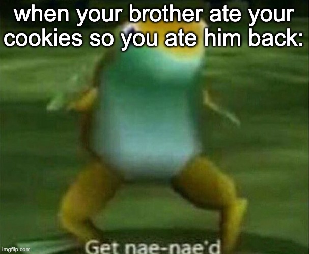 Get nae-nae'd | when your brother ate your cookies so you ate him back: | image tagged in get nae-nae'd | made w/ Imgflip meme maker