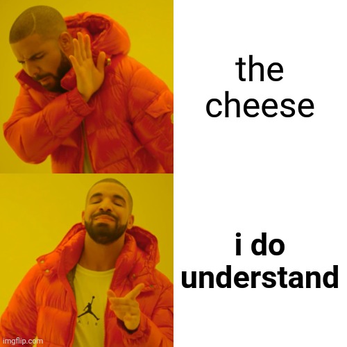 Drake Hotline Bling Meme | the cheese i do understand | image tagged in memes,drake hotline bling | made w/ Imgflip meme maker