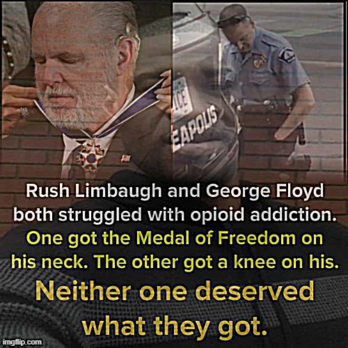 "Neither one deserved what they got." | image tagged in george floyd,rush limbaugh | made w/ Imgflip meme maker