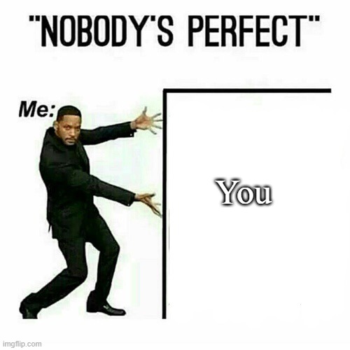 Will Smith nobody’s perfect template | You | image tagged in will smith nobody s perfect template | made w/ Imgflip meme maker