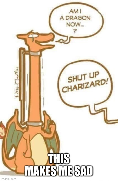 Charizard | THIS MAKES ME SAD | image tagged in charizard | made w/ Imgflip meme maker