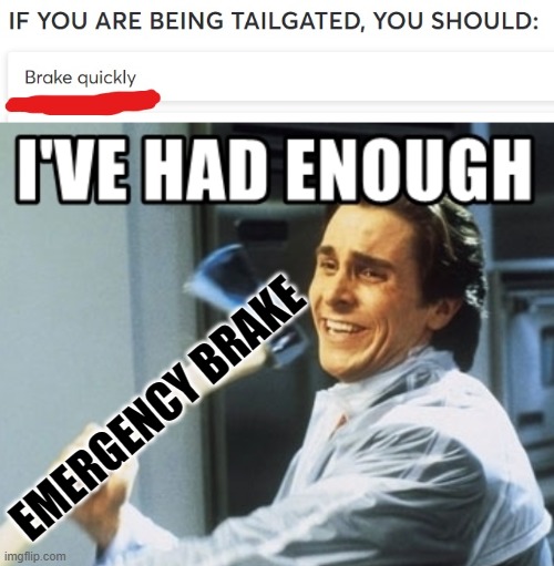 I've Had Enough | EMERGENCY BRAKE | image tagged in emergency brake | made w/ Imgflip meme maker