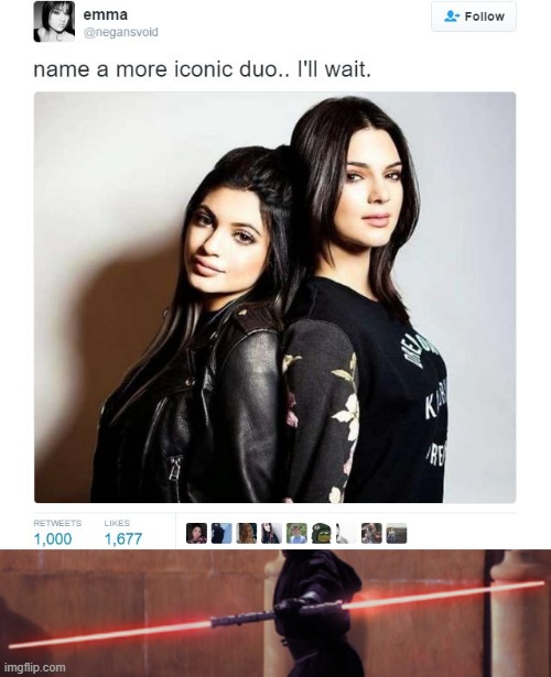 Double saber iconic boi | image tagged in name a more iconic duo,darth maul,star wars,lightsaber,light saber | made w/ Imgflip meme maker