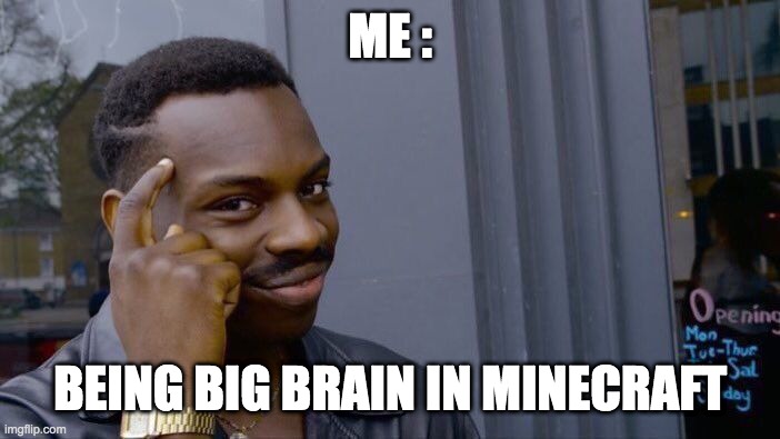 when u r big brain in minecraft | ME :; BEING BIG BRAIN IN MINECRAFT | image tagged in memes,roll safe think about it | made w/ Imgflip meme maker