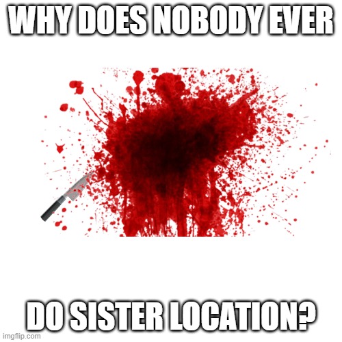 Blank Transparent Square | WHY DOES NOBODY EVER; DO SISTER LOCATION? | image tagged in memes,blank transparent square | made w/ Imgflip meme maker