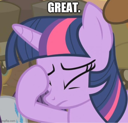 Mlp Twilight Sparkle facehoof | GREAT. | image tagged in mlp twilight sparkle facehoof | made w/ Imgflip meme maker