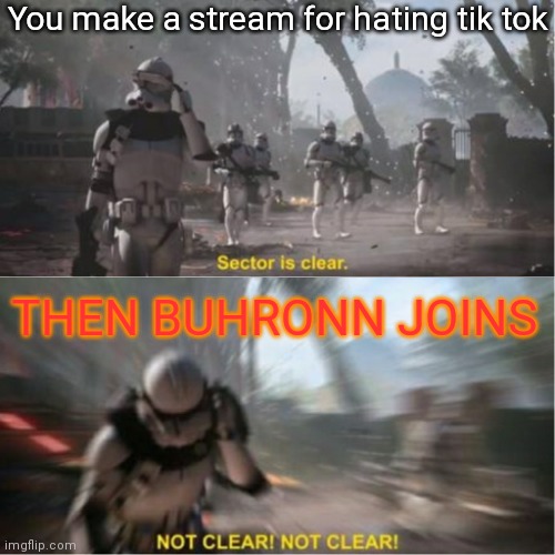 I H A T E H I M | You make a stream for hating tik tok; THEN BUHRONN JOINS | image tagged in sector is clear blur | made w/ Imgflip meme maker