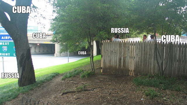 Grassy knoll | CUBA; RUSSIA; CUBA; CUBA; CUBA; RUSSIA | image tagged in politics | made w/ Imgflip meme maker