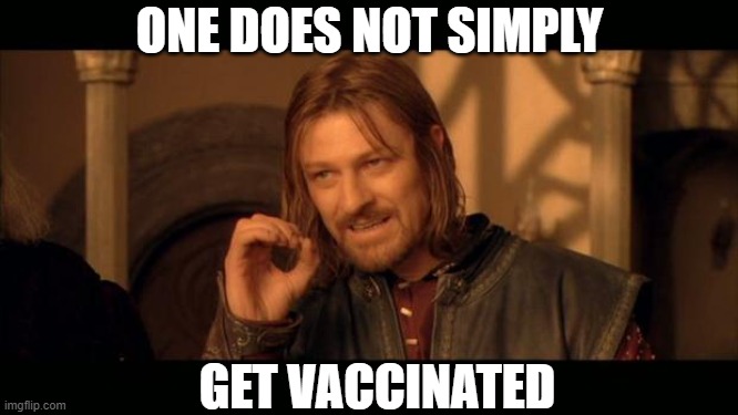 Had to be done | ONE DOES NOT SIMPLY; GET VACCINATED | image tagged in sean bean lord of the rings | made w/ Imgflip meme maker