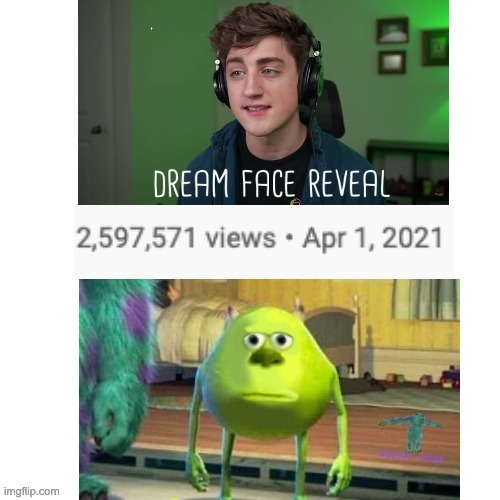 bRuH | image tagged in dream,face reveal,mike wazowski | made w/ Imgflip meme maker